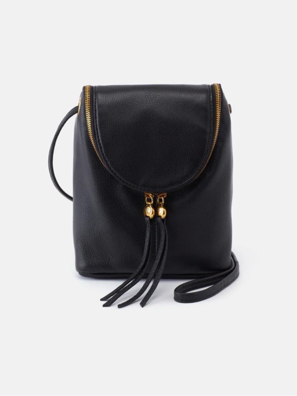 HOBO Fern Black Leather Mini Crossbody with Gold Trim
